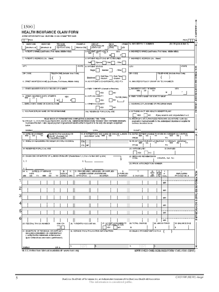 Blank Cms 1500 Form Printable - Fill Online, Printable, Fillable inside FREE Printable Cms 1500 Claim Forms