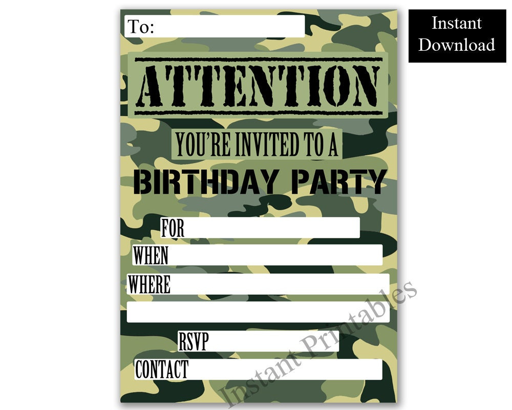 Boys Birthday Invite Printable Birthday Invite Blank Fill In with FREE Printable Camo Invitations For Birthday