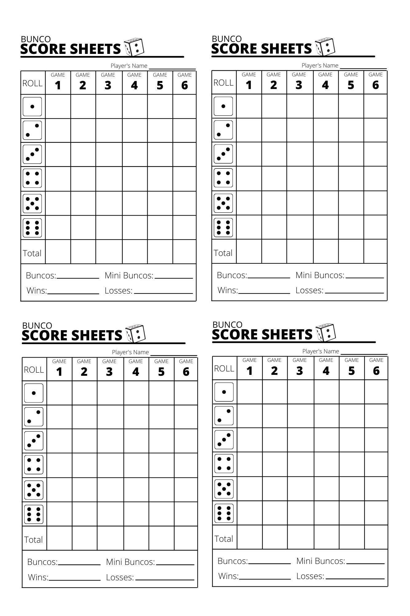 Bunco Score Sheets X4 - Bunco Score Sheets - Printable Pdf - Etsy inside FREE Printable Bunco Score Sheets Printable