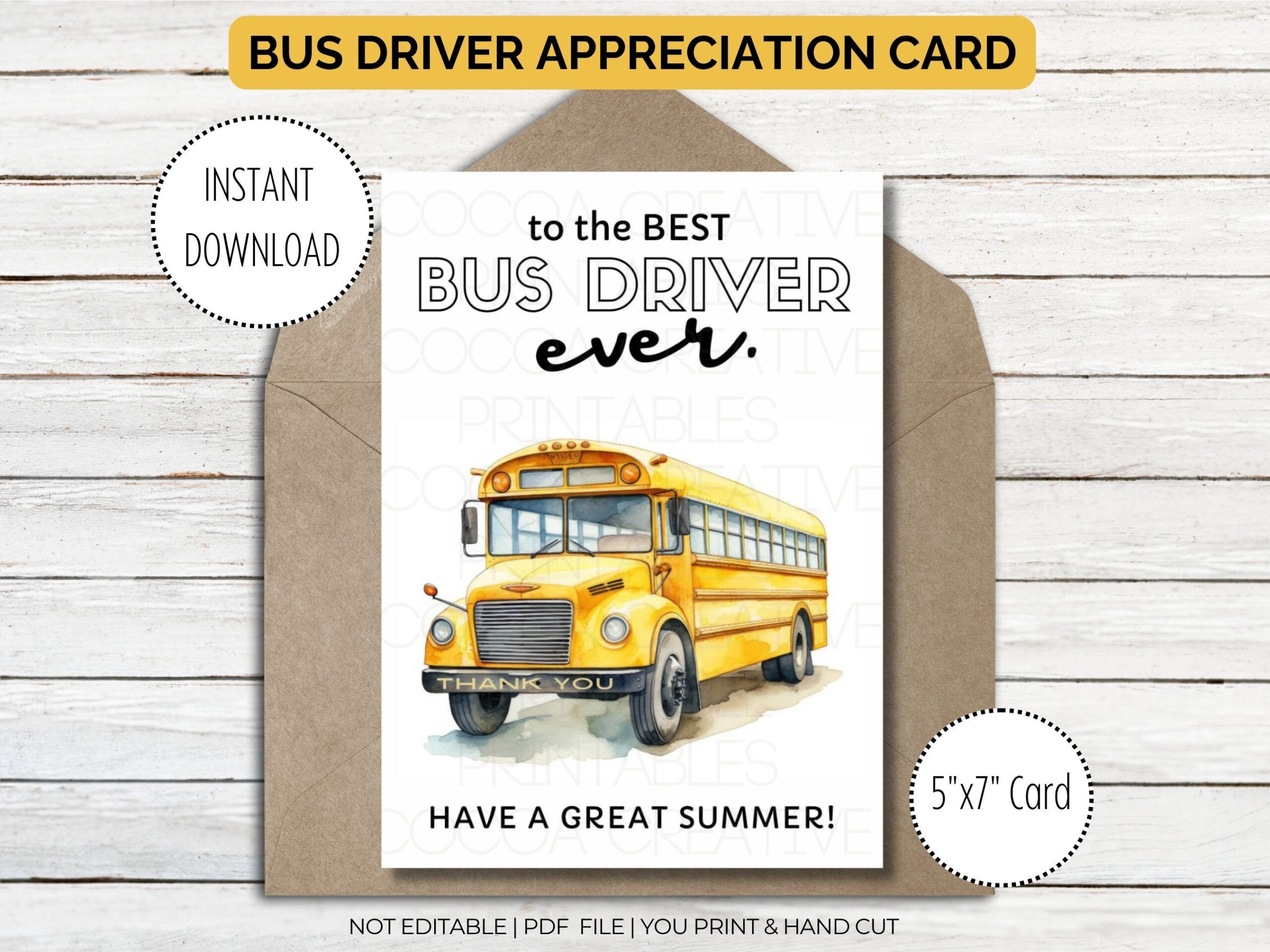 Bus Driver Thank You Card Printable | Bus Driver Appreciation Card throughout FREE Printable Bus Driver Cards