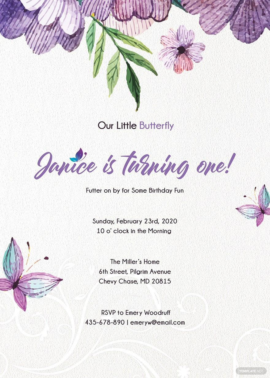 Butterfly Invitation In Publisher, Word, Illustrator, Psd inside Free Printable Butterfly Invitation Template