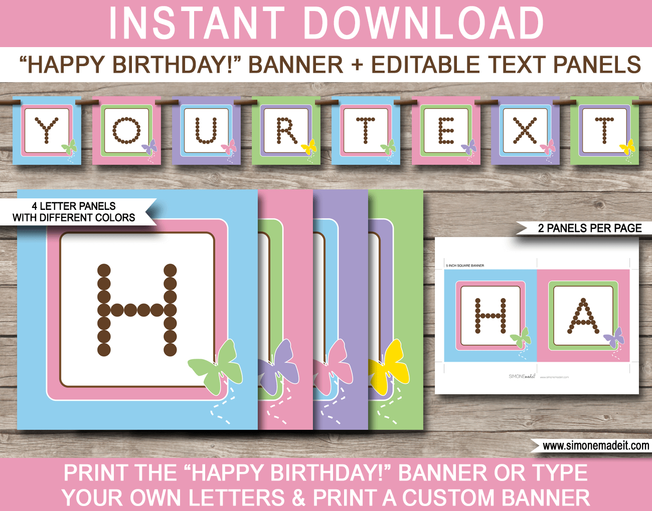 Butterfly Party Banner Template regarding Free Printable Butterfly Birthday Banner
