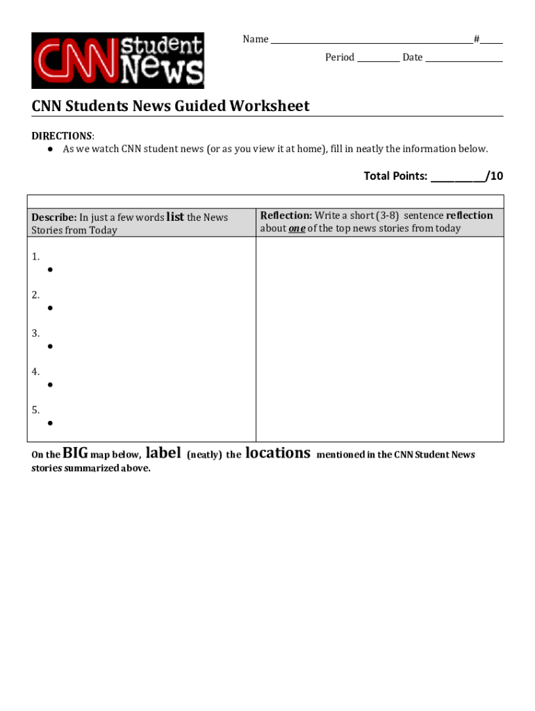 Ca Cambrian School District Cnn Students Form - Fill Online with regard to FREE Printable Cnn 10 Worksheet