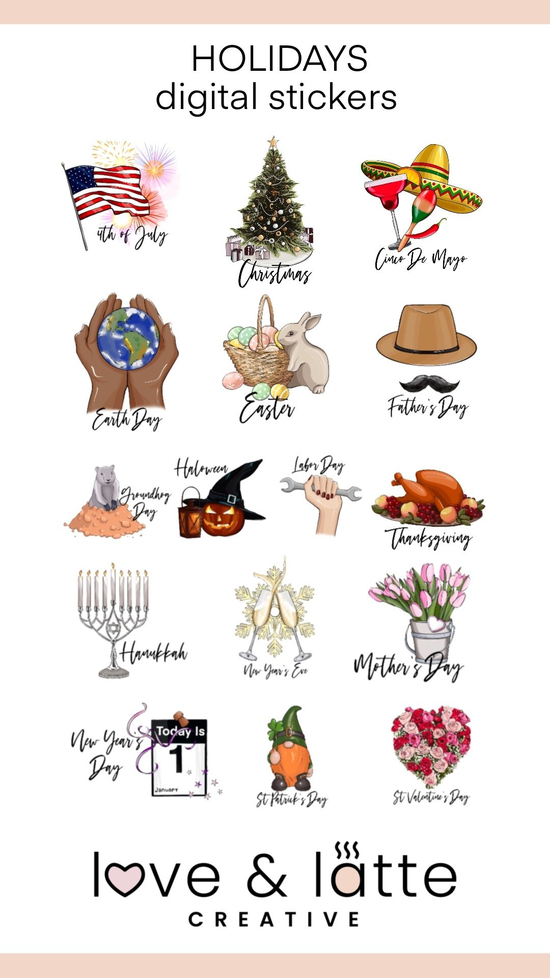 Calendar Holidays Digital Stickers Clipart pertaining to FREE Printable Calendar Holiday Stickers