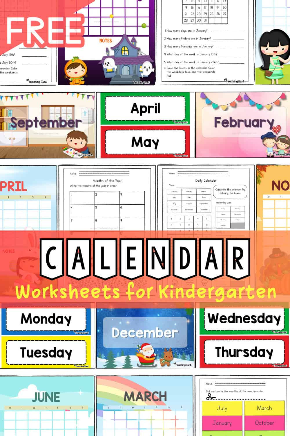 Calendar Worksheets - The Teaching Aunt intended for FREE Printable Calendar For Kindergarten Classroom