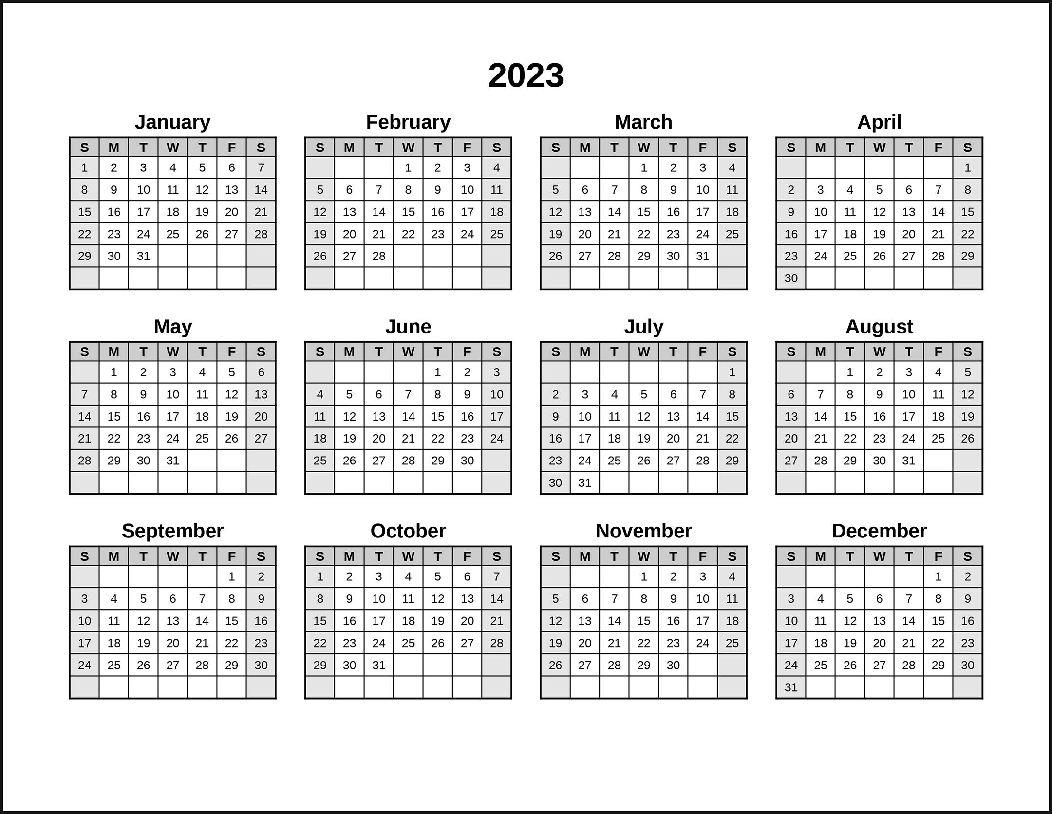 Calendarsthatwork - Yearly Landscape With Grid Lines for Free Printable Calendar With Grid Lines