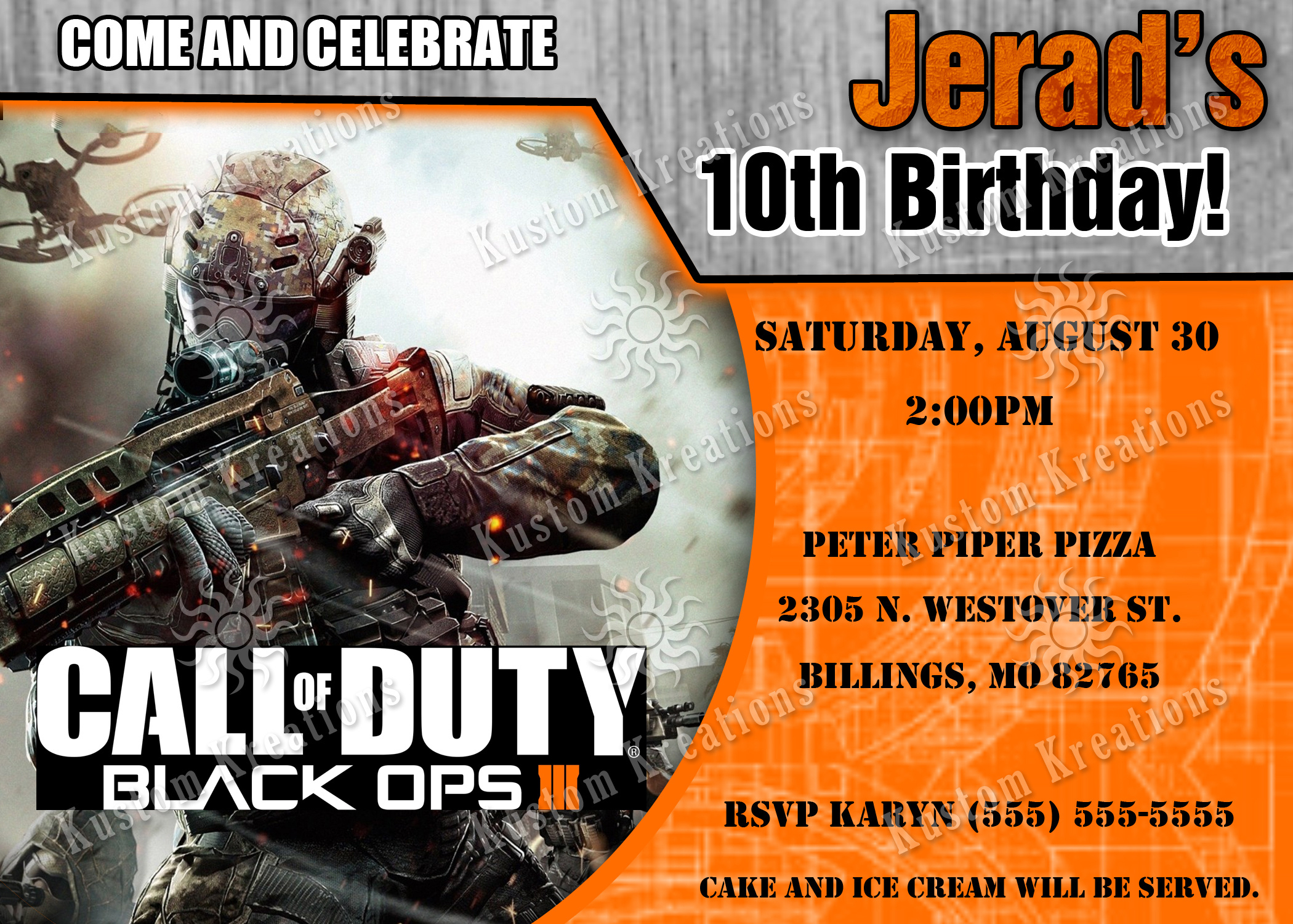 Call Of Duty Black Ops 3 Birthday Invitation | Kustom Kreations with regard to FREE Printable Call of Duty Birthday Invitations