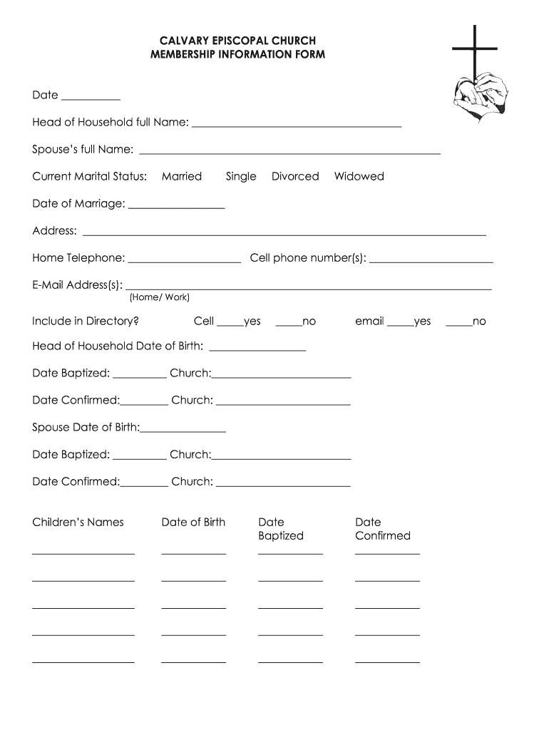 Calvary Episcopal Church Membership Information Form - Fill Online throughout Free Printable Church Membership Forms
