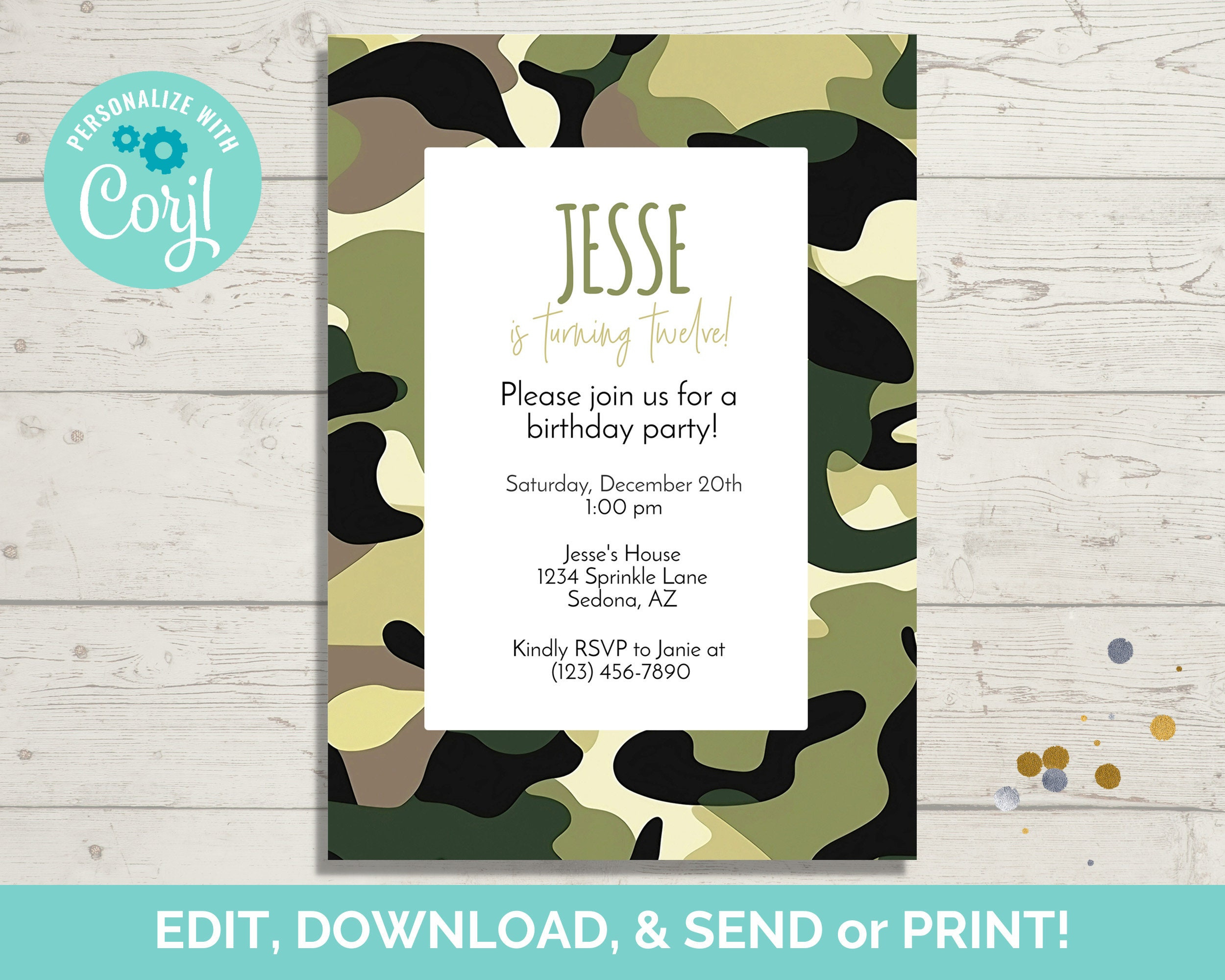 Camouflage Theme Birthday Invitation Template, Editable Birthday for Free Printable Camo Birthday Invitations
