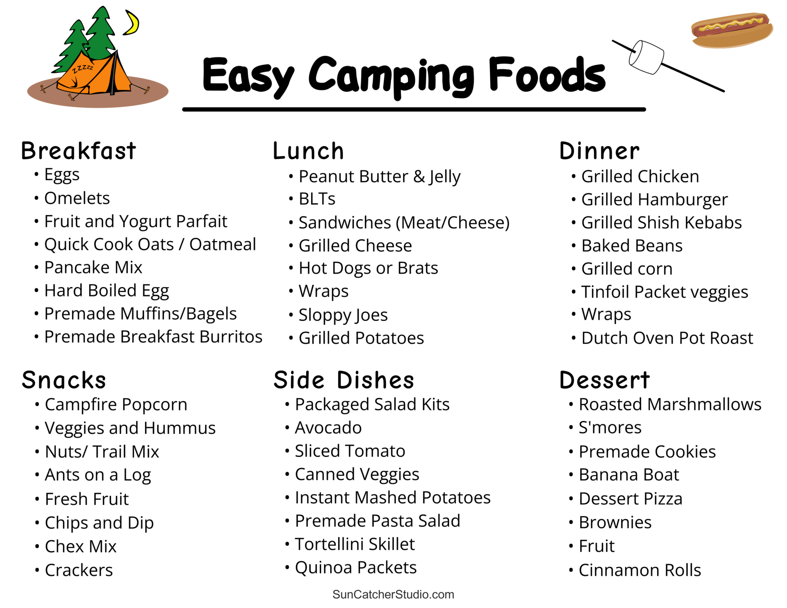 Camping Checklist (Camping Essentials &amp;amp; Meals) – Free Printables with Free Printable Camping Food List
