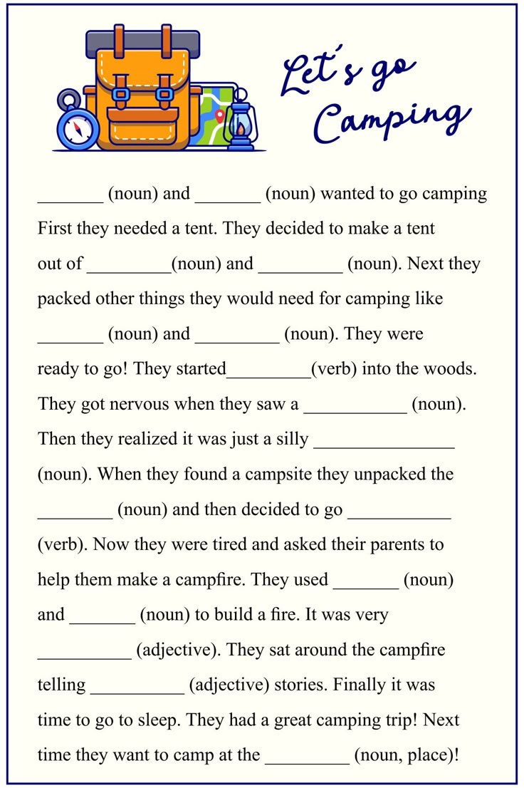 Camping Mad Libs - 20 Free Pdf Printables | Printablee in FREE Printable Camping Mad Libs