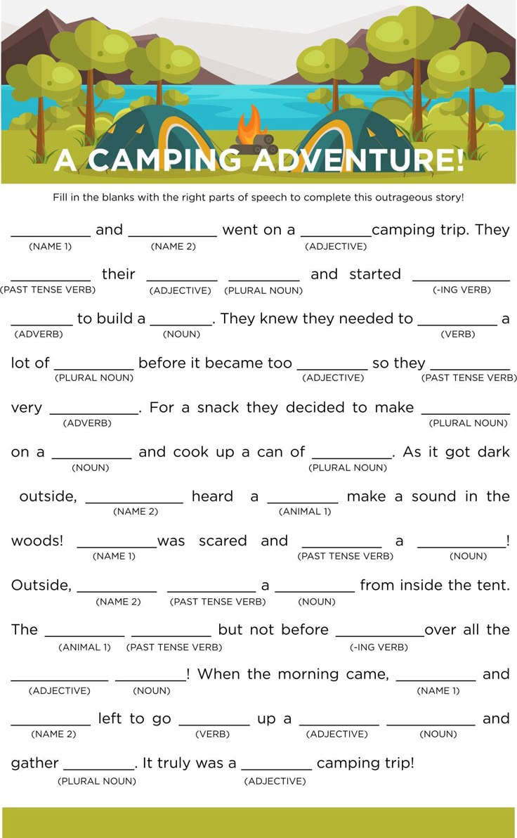 Camping Mad Libs - 20 Free Pdf Printables | Printablee pertaining to Free Printable Camping Mad Libs