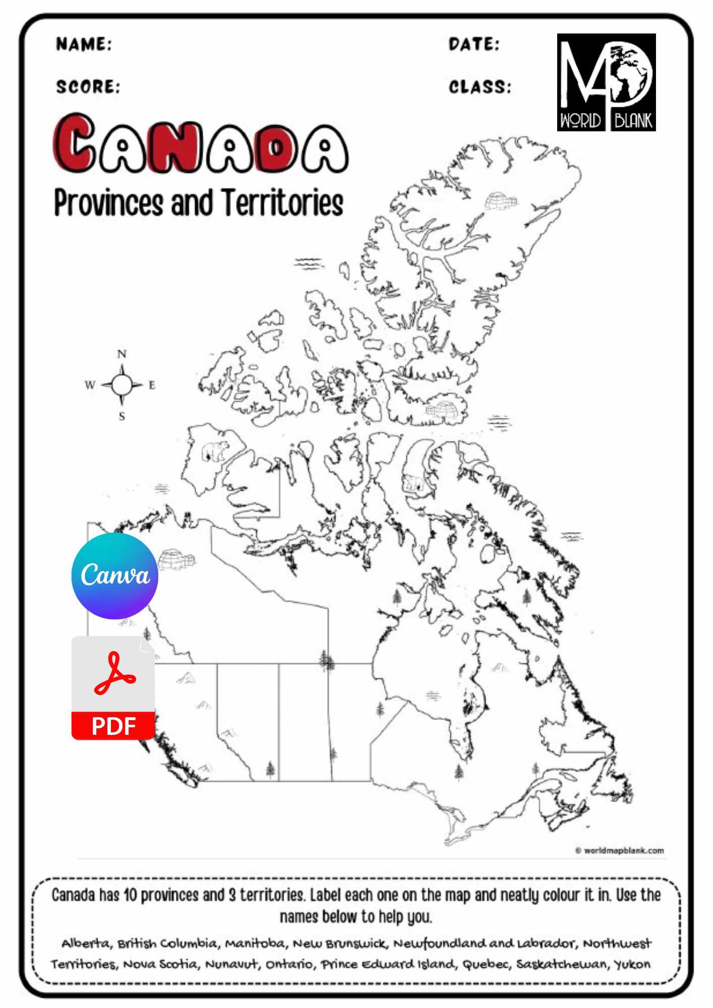 Canada Map Worksheets: Provinces, Territories &amp;amp; Capitals for FREE Printable Canada Provinces and Capitals Worksheet