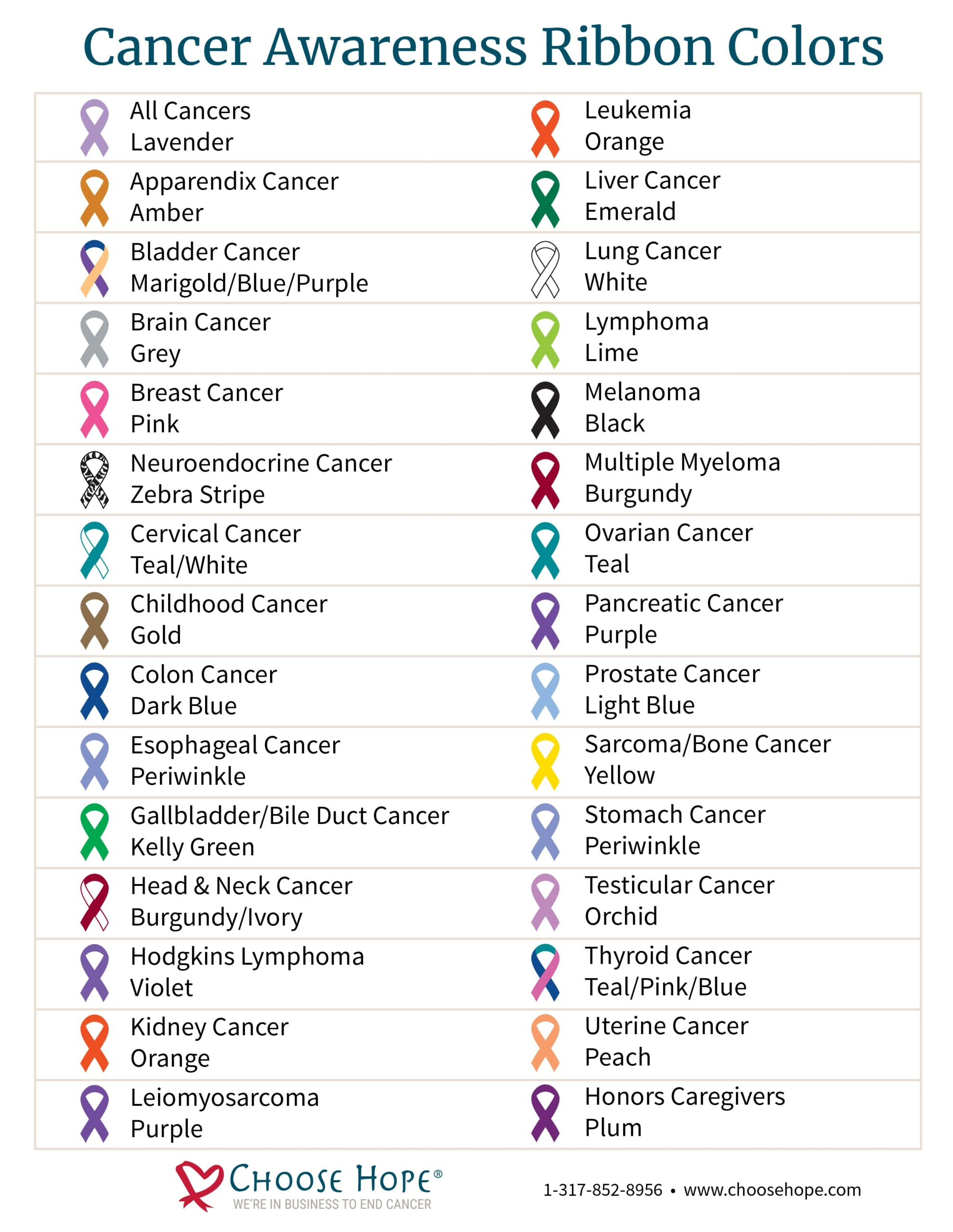 Cancer Awareness Ribbon Colors | Choose Hope for Free Printable Cancer Awareness Ribbons