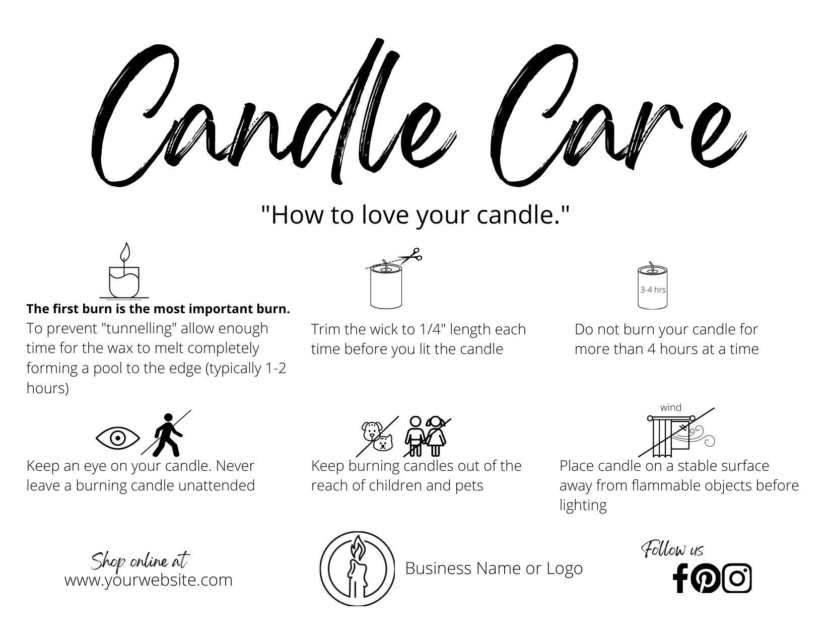 Candle Care Card Template, General Care Card, Diy Candle Business within Free Printable Candle Care Instructions
