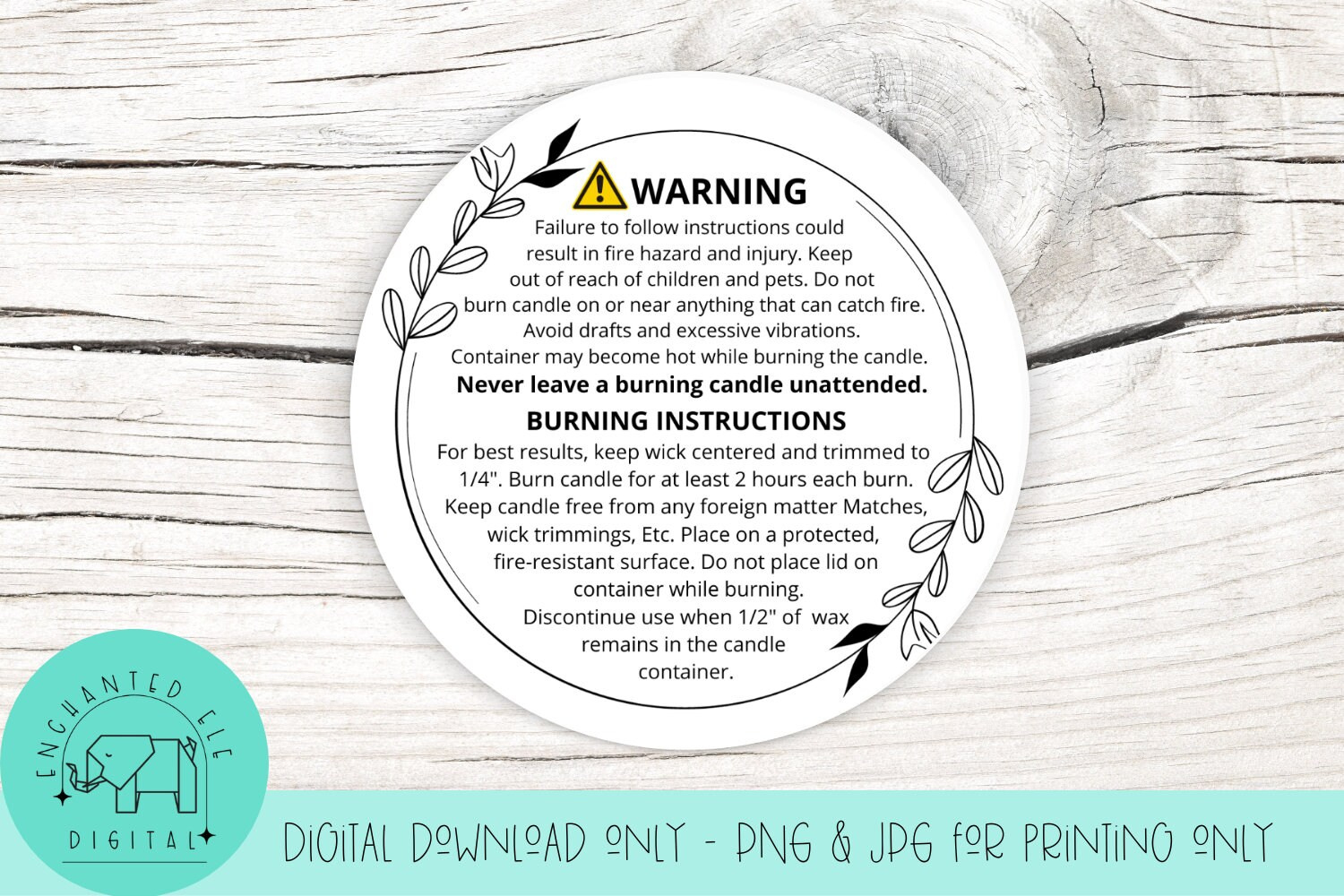 Candle Warning Label Printable - Jpg &amp;amp; Png Only - Etsy in Free Printable Candle Warning Label Text