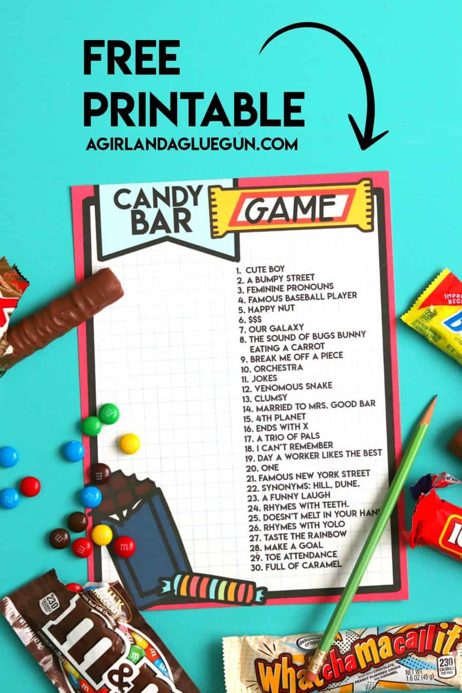 Candy Bar Game Printable - A Girl And A Glue Gun regarding Free Printable Candy Bar Game