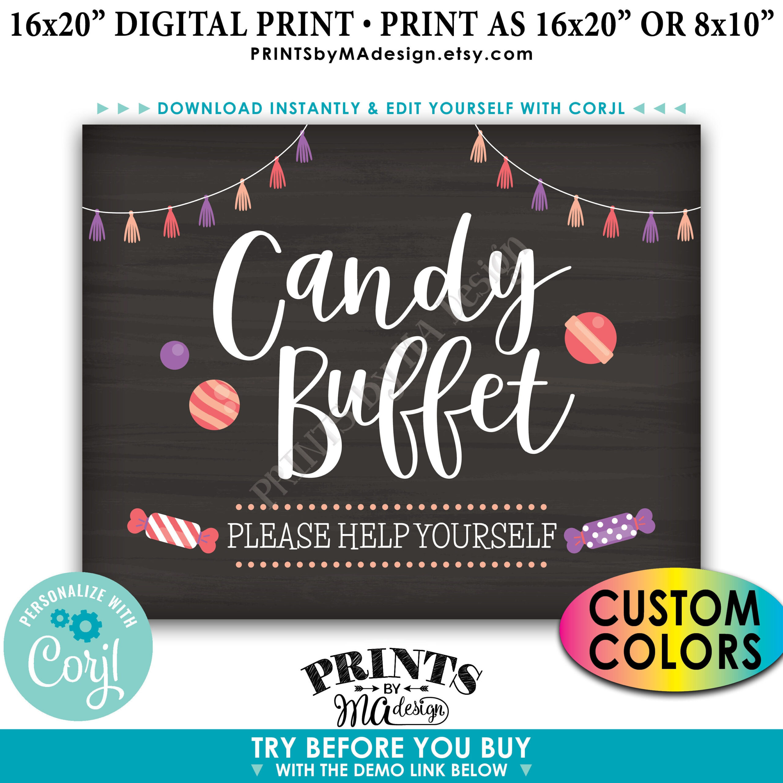 Candy Buffet Sign, Please Help Yourself, Birthday Graduation with regard to Free Printable Candy Bar Signs