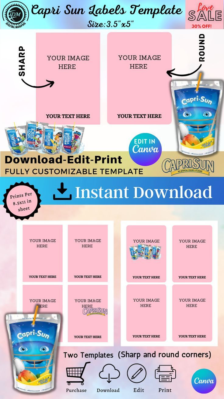Capri Sun Labels | Juice Labels | Capri Sun Template | Capri Sun for Free Printable Capri Sun Label Template Free