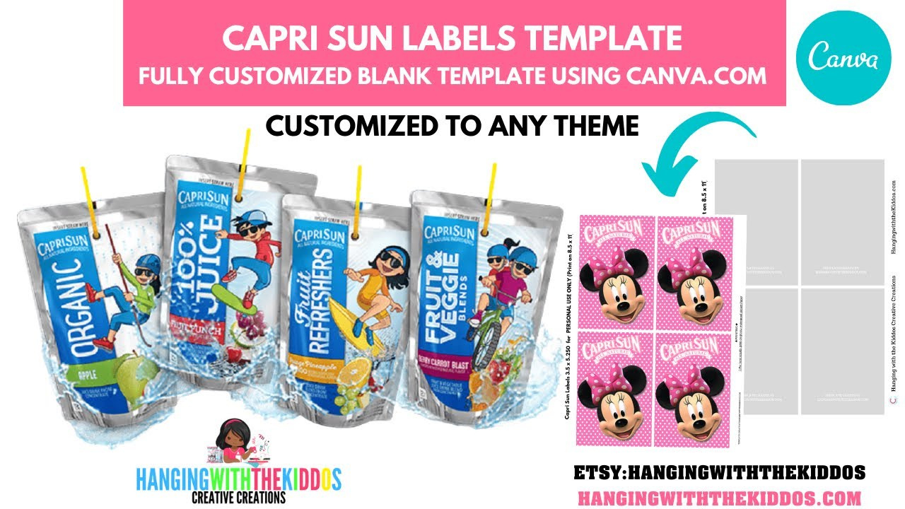 Capri Sun Labels Template | Diy Custom Party Favors| Canva Template for Free Printable Capri Sun Label Template Free