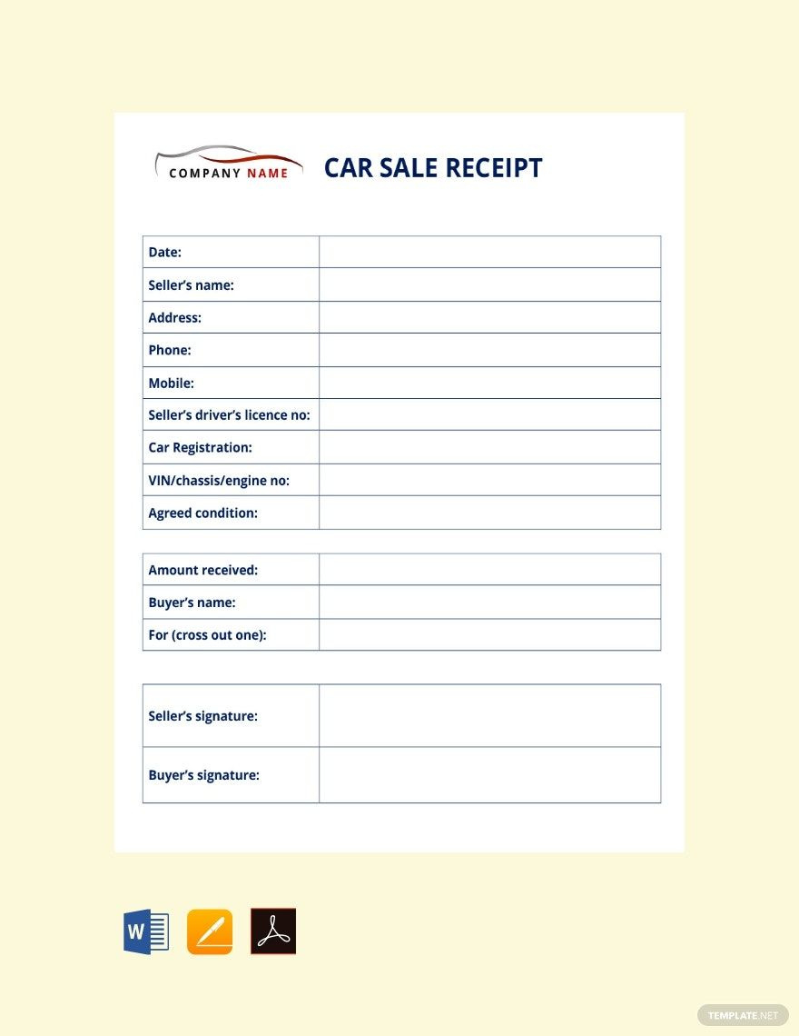 Car Sale Receipt Template In Word - Download | Template regarding Free Printable Car Sales Receipt