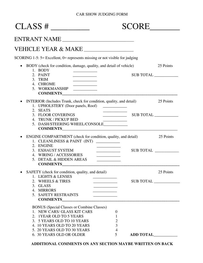 Car Show Judging Form ≡ Fill Out Printable Pdf Forms Online for FREE Printable Car Show Judging Sheet