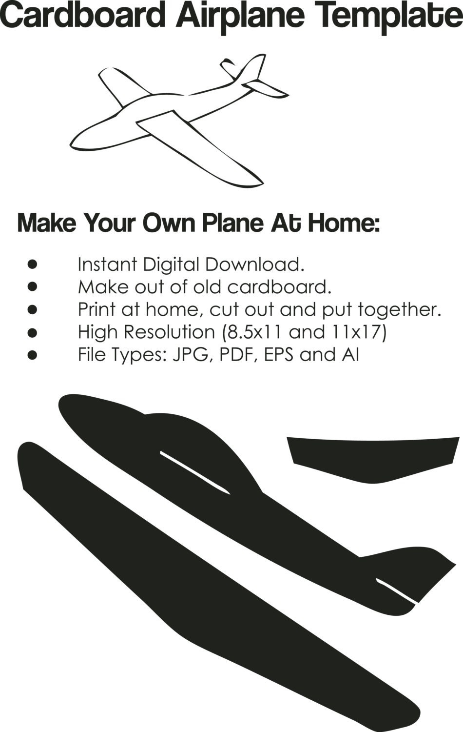 Cardboard Airplane Template - Airplane Cutout On Paper Cardboard with FREE Printable Cardboard Airplane Template
