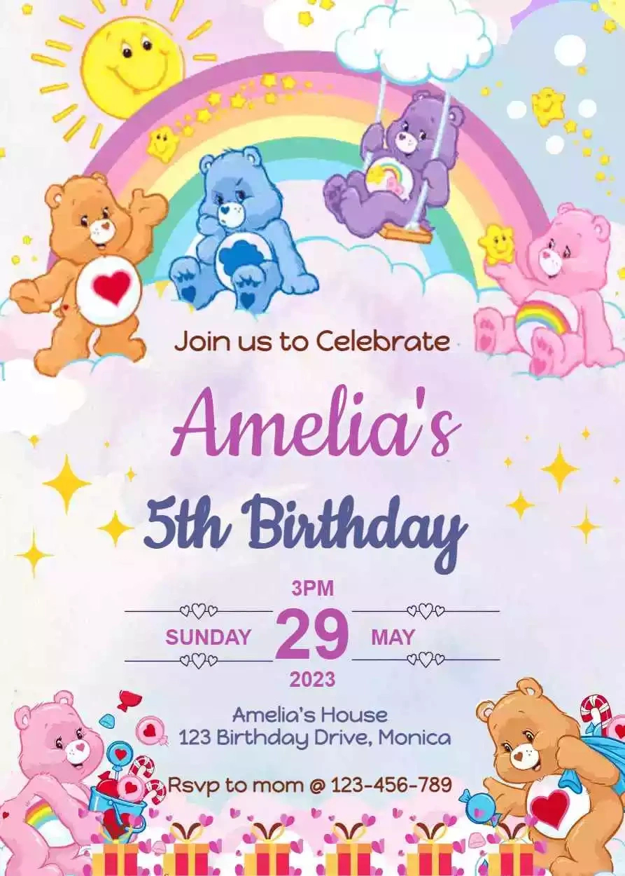 Care Bear Birthday Invitations regarding FREE Printable Care Bear Invitations