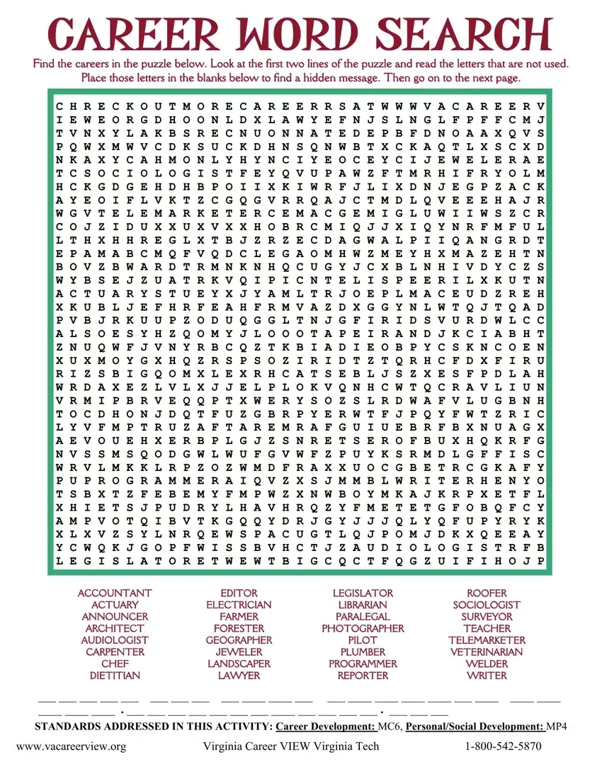 Career Word Search Form ≡ Fill Out Printable Pdf Forms Online with regard to Free Printable Career Word Search