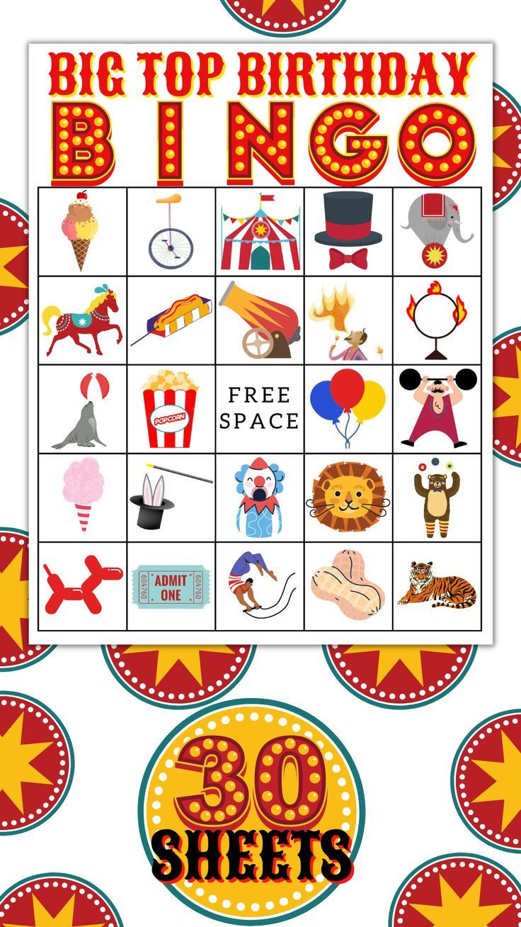 Carnival Bingo - Printable/Downloadable Bingo Game - Big Top with FREE Printable Circus Bingo Cards