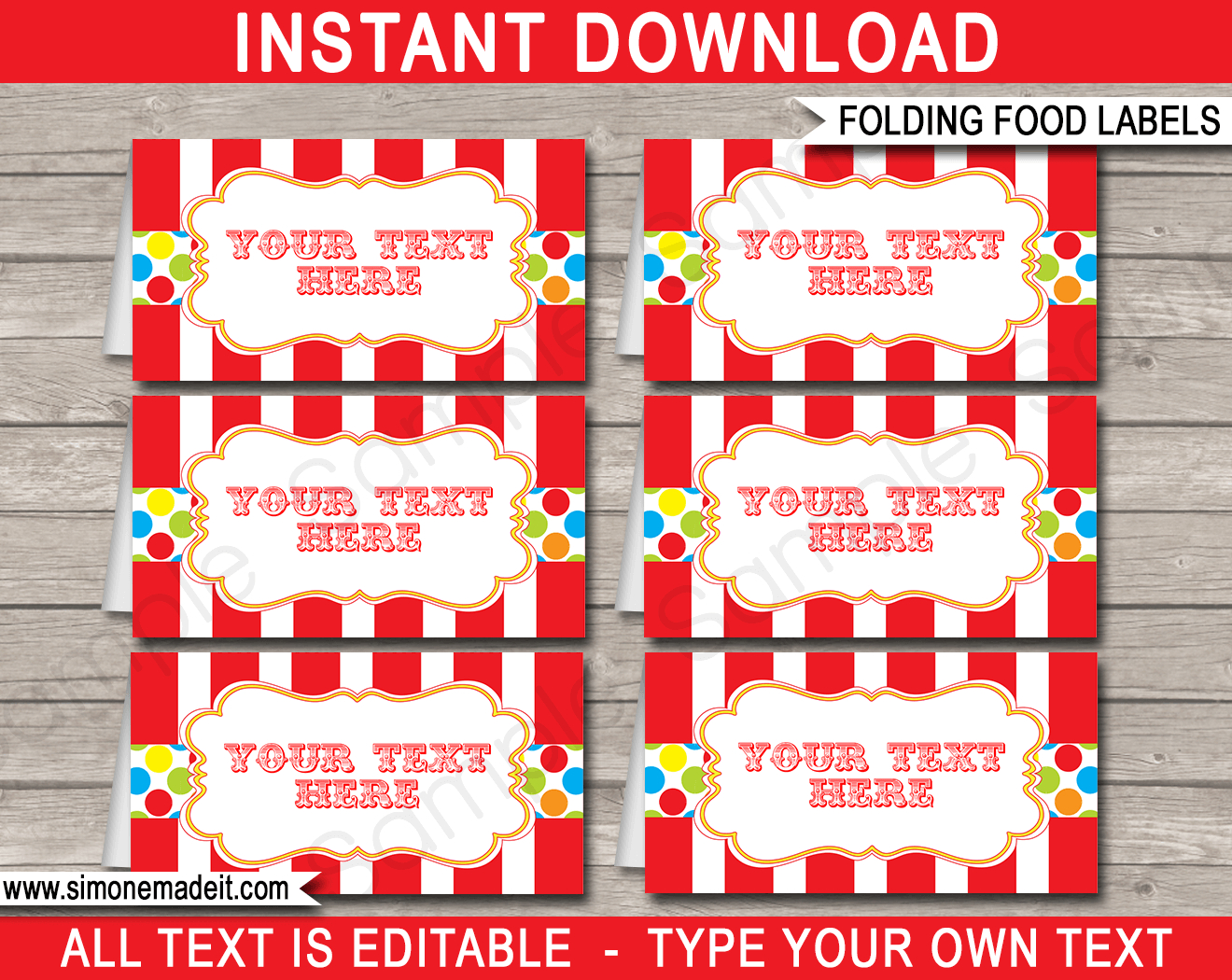 Carnival Party Food Labels Template - Colorful within Free Printable Carnival Food Signs