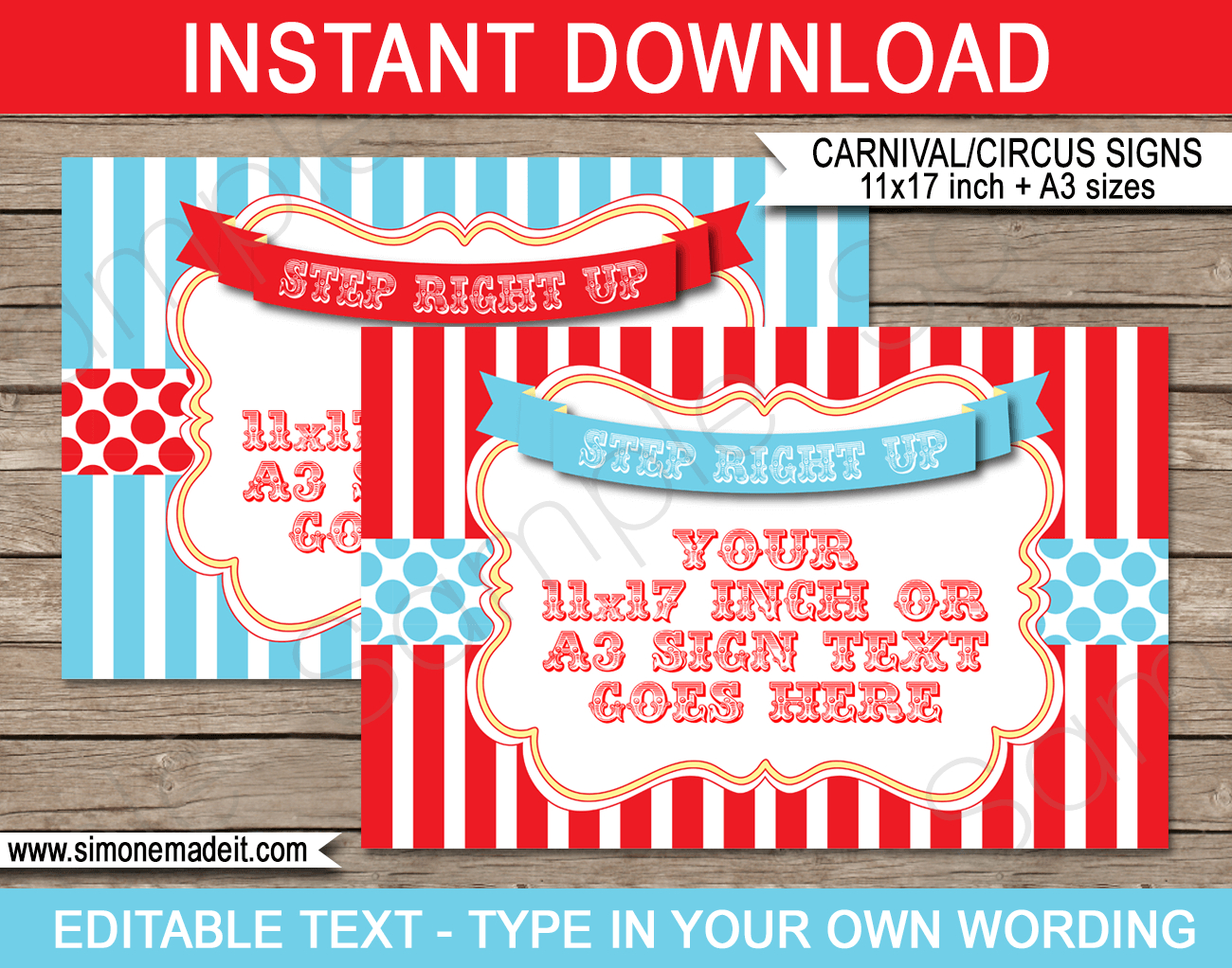 Carnival Party Signs - 11X17 Inch + A3 - Red/Aqua for FREE Printable Carnival Game Signs