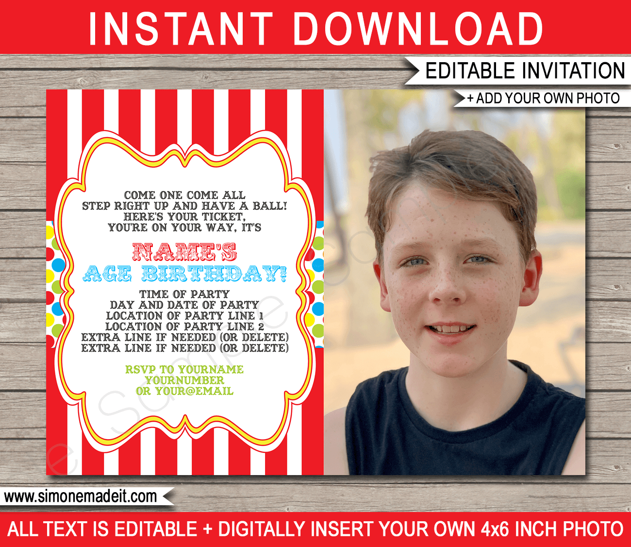 Carnival Photo Birthday Invitations Template - Colorful regarding FREE Printable Carnival Birthday Invitations