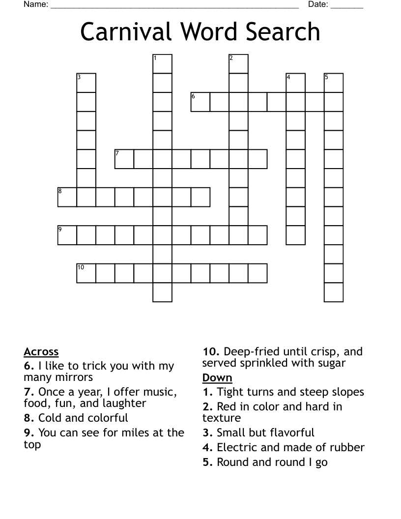 Carnival Word Search Crossword - Wordmint with regard to Free Printable Carnival Word Search