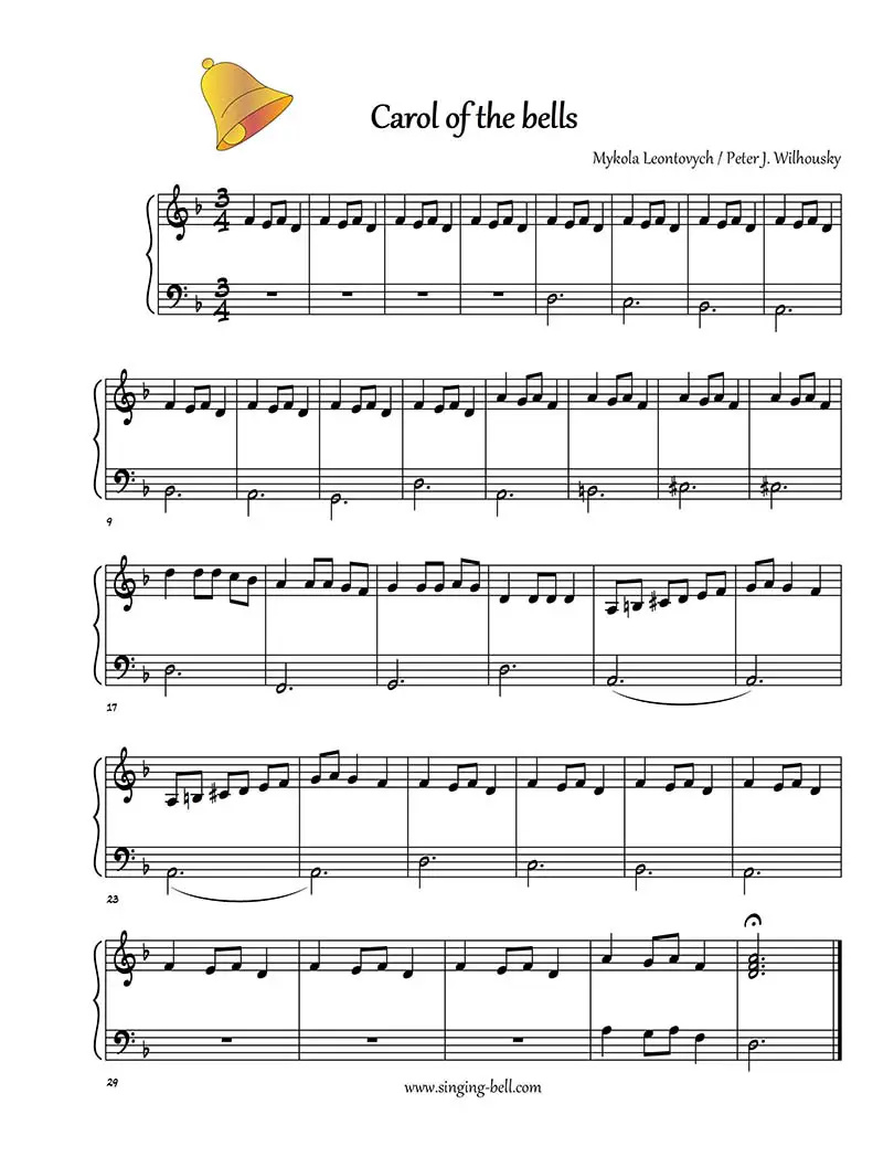 Carol Of The Bells - Piano Sheet Music, Video Tutorial for Free Printable Carol Of The Bells Sheet Music With Lyrics