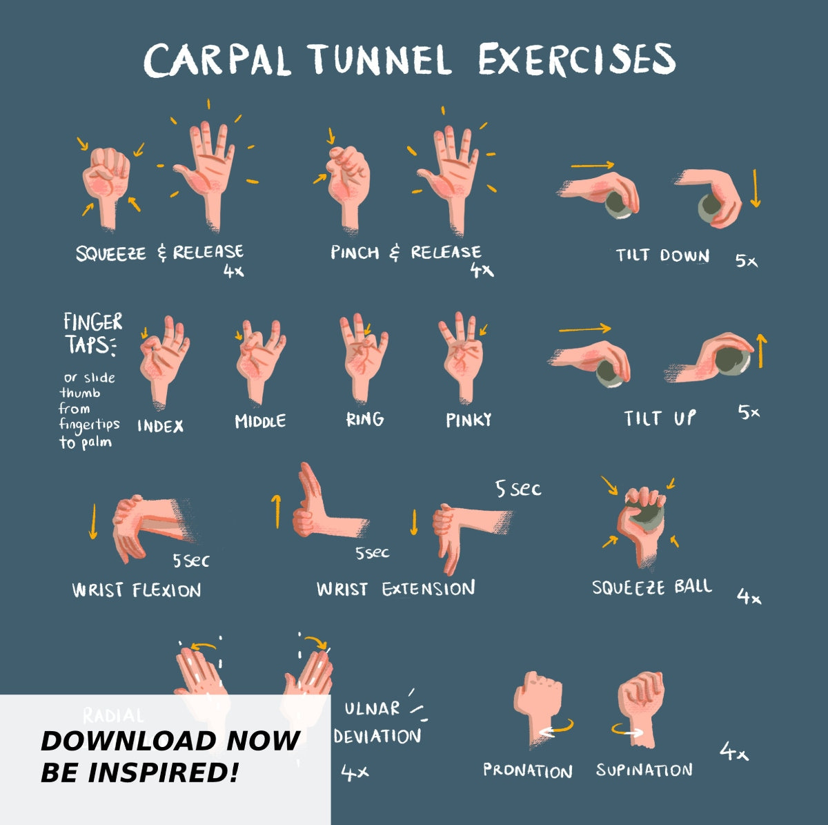 Carpal Tunnel Exercises Print - Physical - Blue | Hand And Wrist with regard to Free Printable Carpal Tunnel Exercises