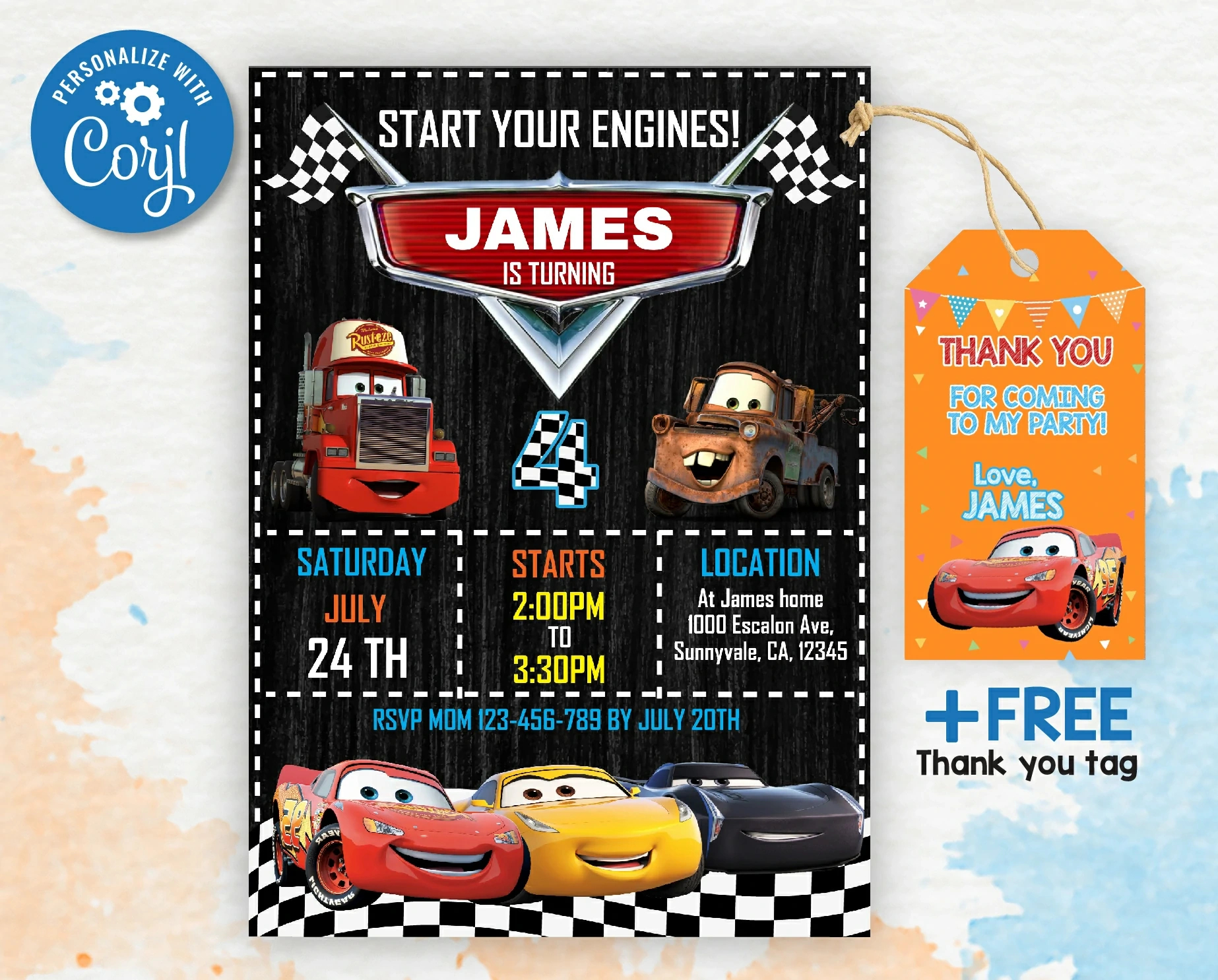 Cars Disney Invitation, Lightning Mcqueen | Editable | Printable regarding FREE Printable Cars Birthday Invitations