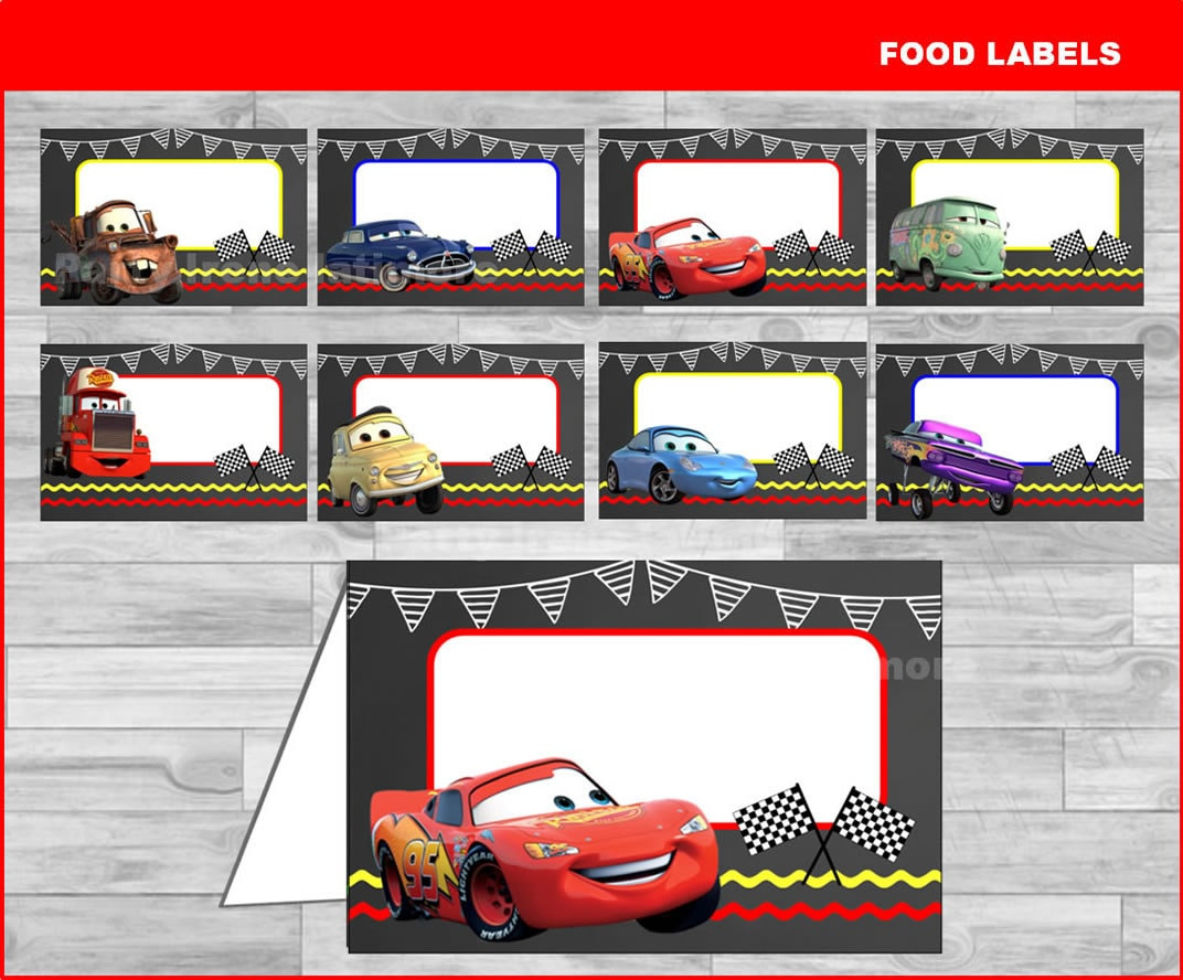 Cars Food Labels Instant Download, Cars Chalkboard Food Tent Cards pertaining to FREE Printable Cars Food Labels