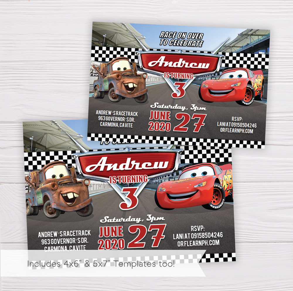 Cars Lightning Mcqueen Birthday Invitation Template - Dgtally pertaining to FREE Printable Cars Birthday Invitations