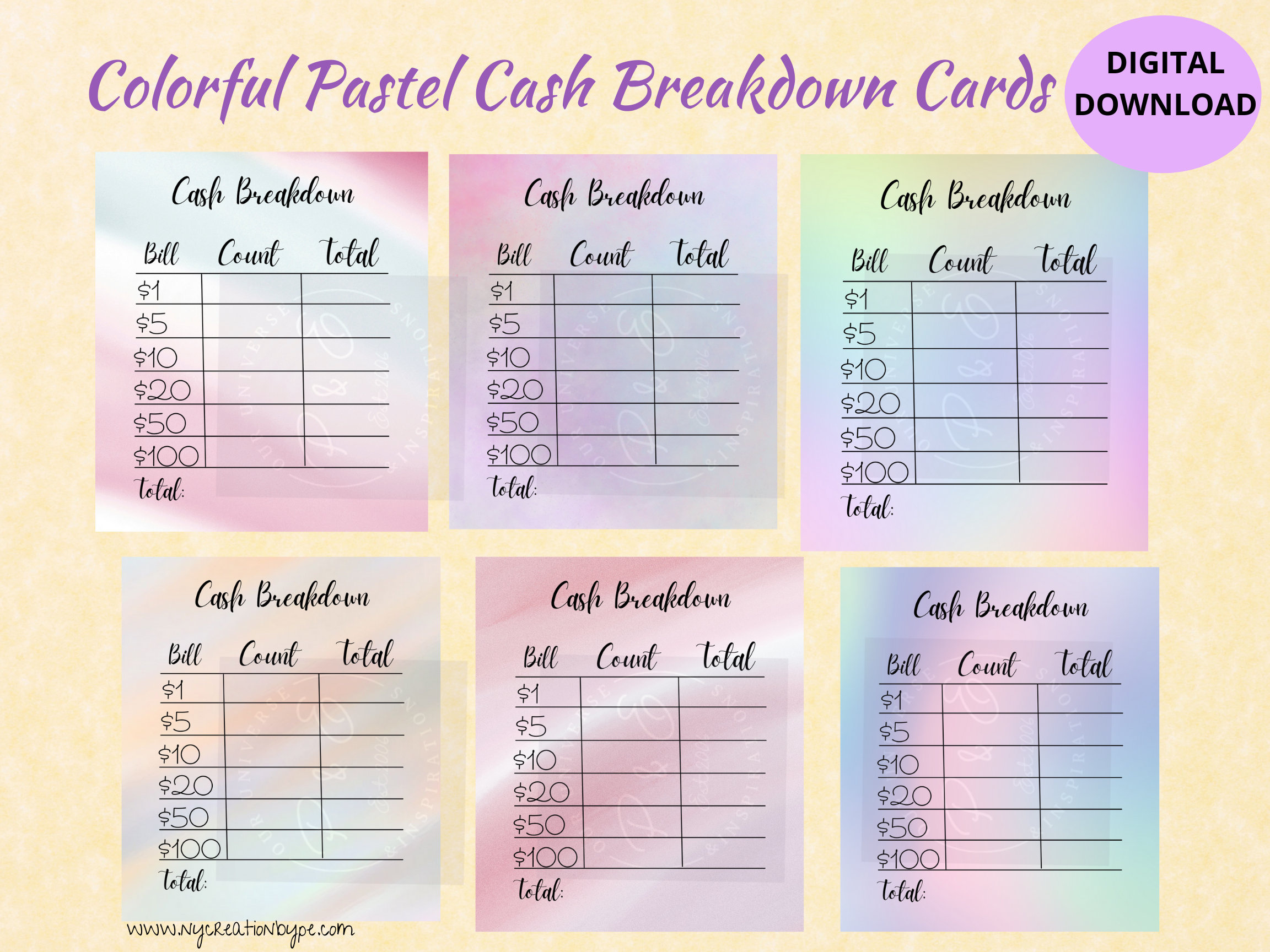 Cash Breakdown Card Printable Teller Sheet Printable Tell Slips within Free Printable Cash Breakdown Sheet
