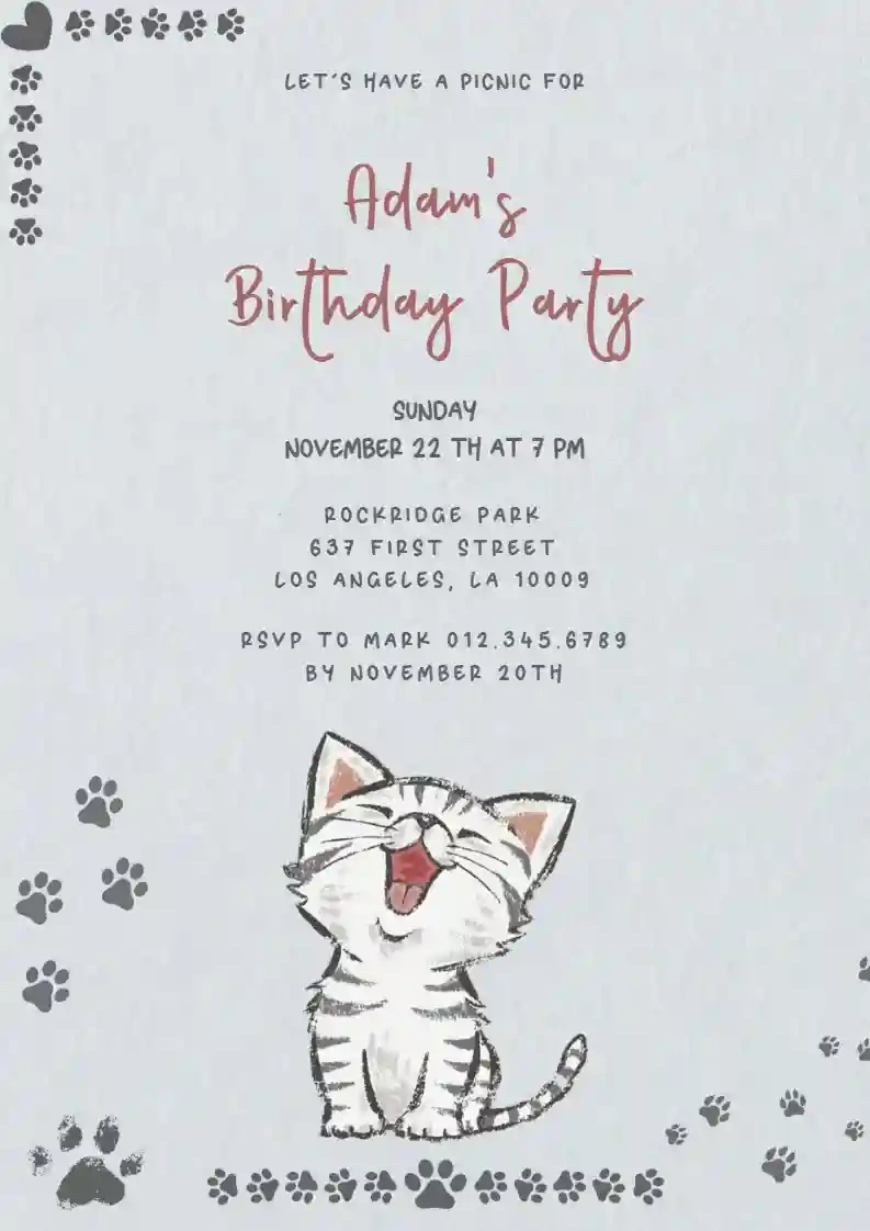 Cat Meows - Free Kids Birthday Invitation Templates | Invitanku throughout Free Printable Cat Birthday Invitations