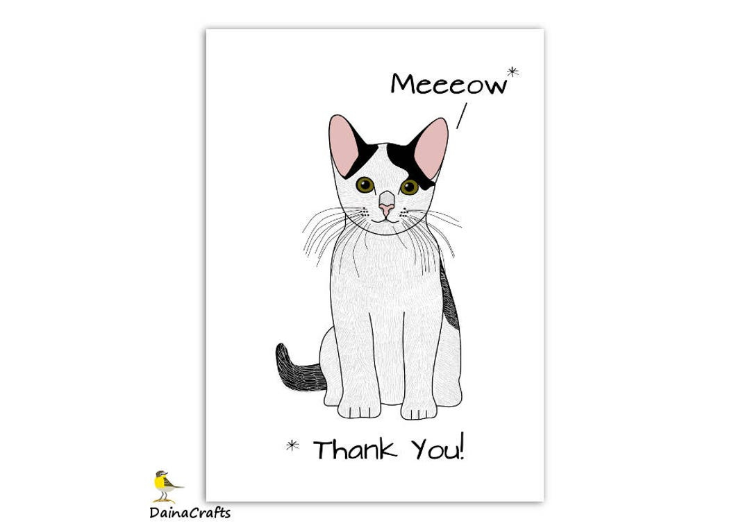 Cat Printable Thank You Card - Thank You Cat - Printable Cat Card pertaining to FREE Printable Cat Thank You Cards