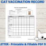 Cat Vaccination Record, Cat Health Record, Cat Shot Record, Pet with regard to Free Printable Cat Vaccination Feline Vaccination Record Template