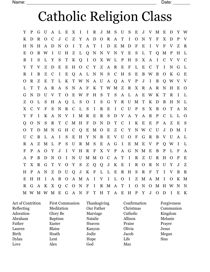 Catholic Religion Class Word Search - Wordmint intended for FREE Printable Catholic Word Search