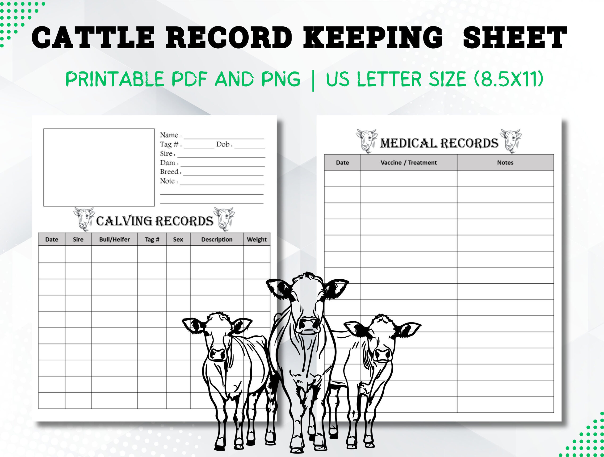 Cattle Record Keeping Sheet: Calving &amp;amp; Medical Records (Pdf, Png intended for FREE Printable Cattle Record Keeping Forms