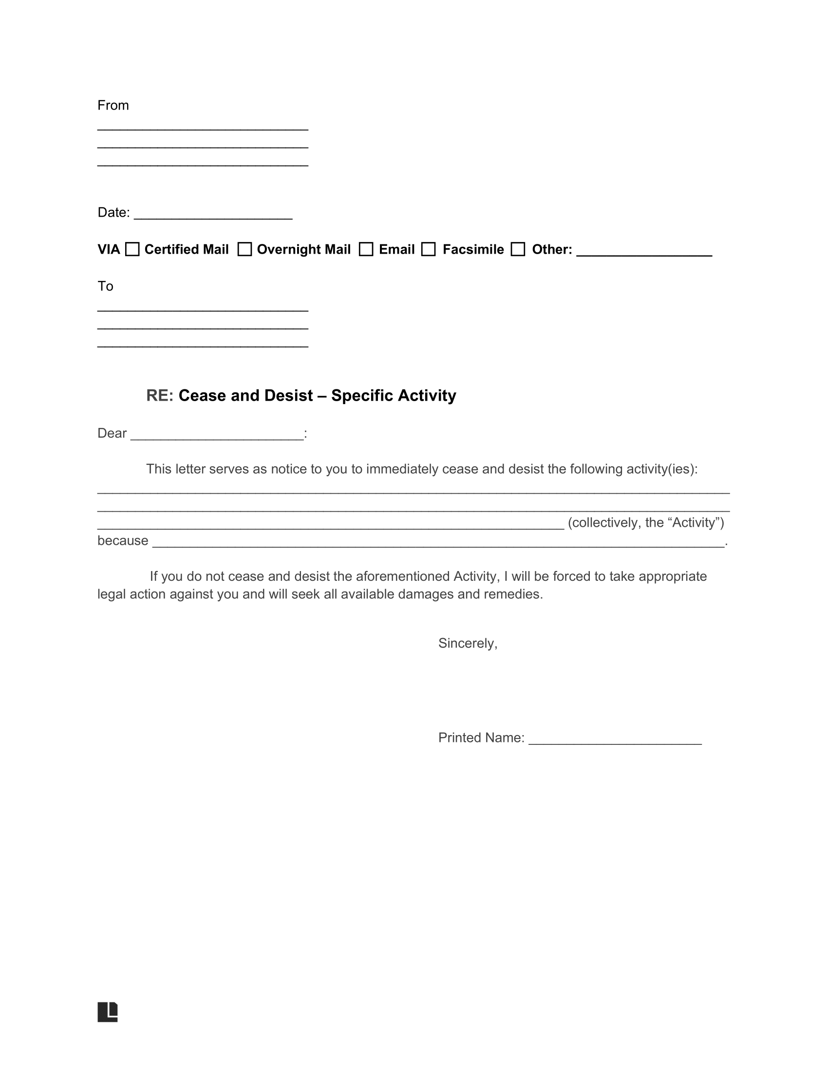 Cease And Desist Letter Template | Create &amp;amp; Customize Online for Free Printable Cease And Desist Letter