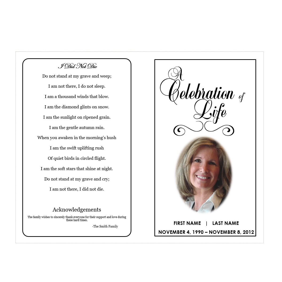 Celebration Of Life | Funeral Pamphlets with regard to FREE Printable Celebration of Life Template