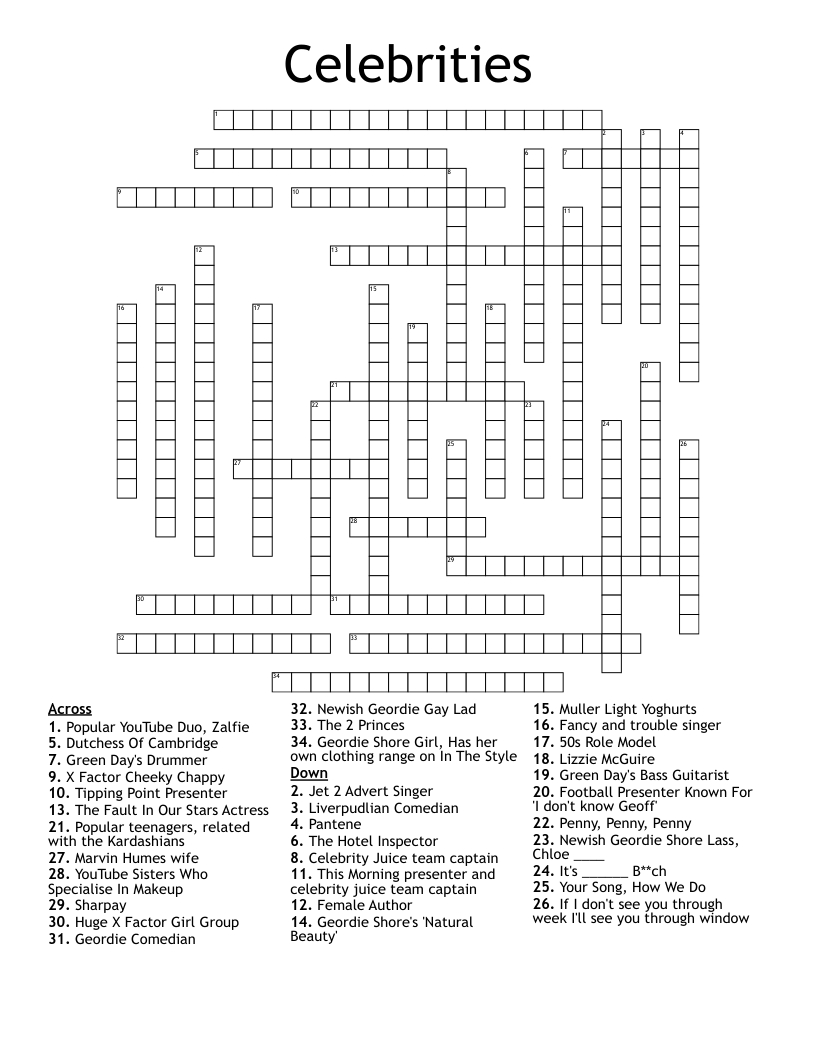 Celebrities Crossword - Wordmint intended for Free Printable Celebrity Crossword Puzzles