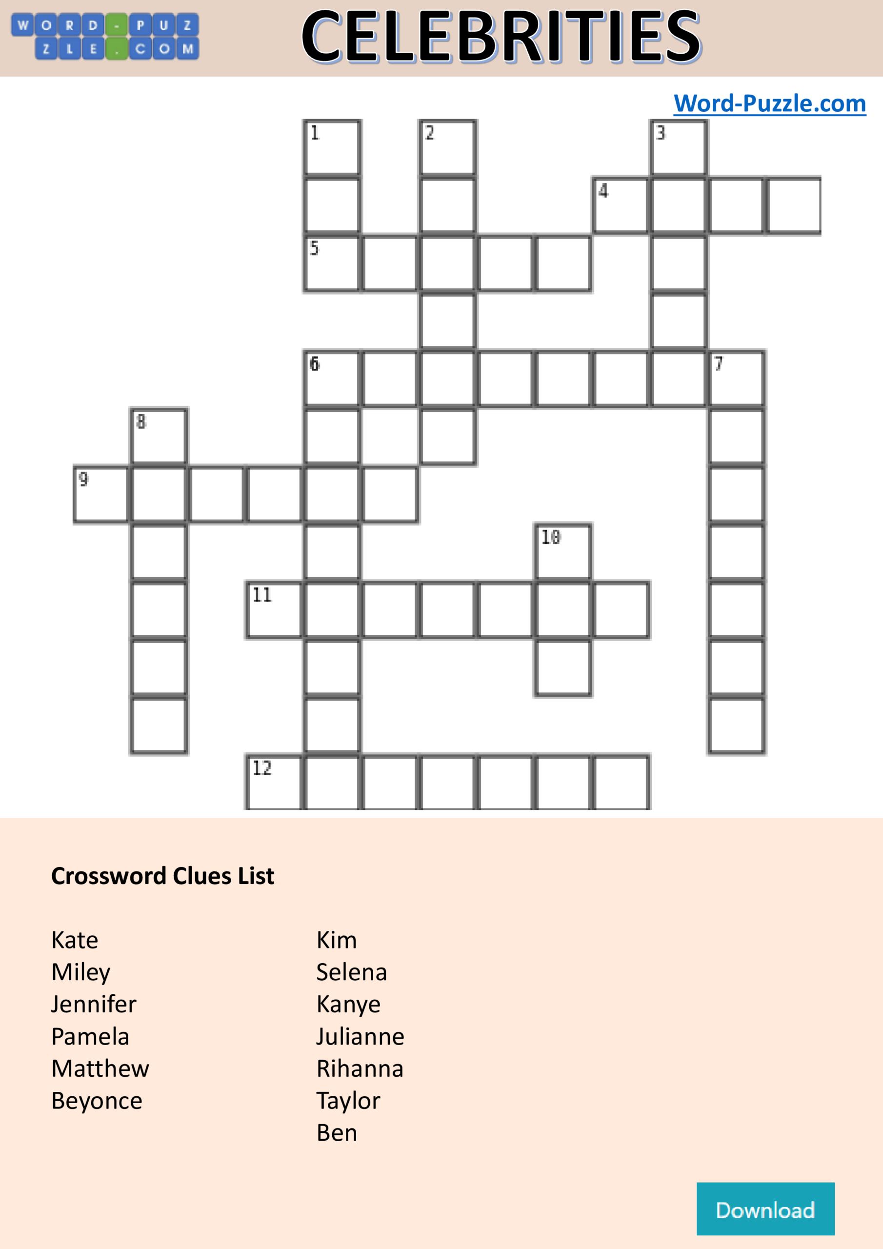 Celebrity Crossword Puzzle | Templates At Allbusinesstemplates with Free Printable Celebrity Crossword Puzzles