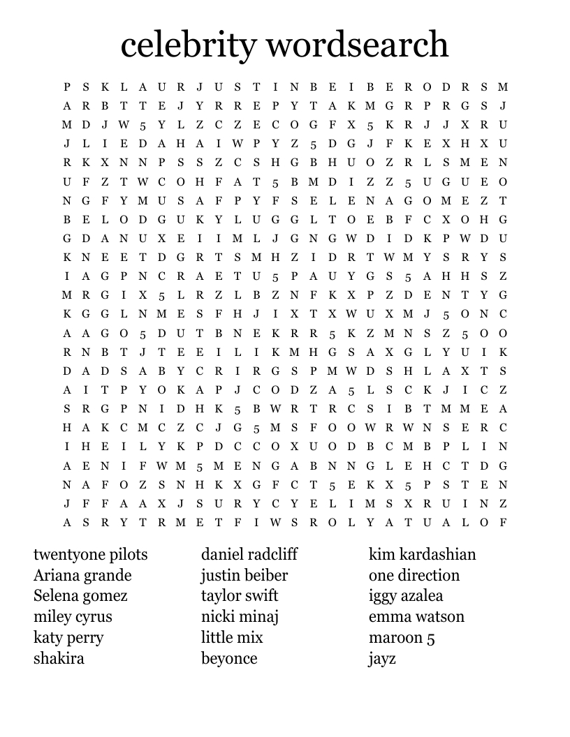 Celebrity Wordsearch - Wordmint pertaining to FREE Printable Celebrity Crossword Puzzles